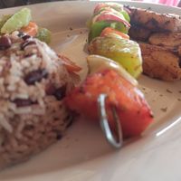 Gallo pinto with grilled vegetables and seasoned potatoes at Seaside Grill in Corn Islands