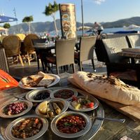 Mezze plate, warm bread, nice view!  at Motif Restaurant in Fethiye