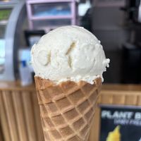 Vanilla ice cream on waffle cone   at Harbourside Flavours in Bridlington