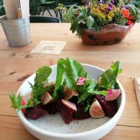 Roasted beets with figs and arugula at Parcela Restaurante in Tepoztlan