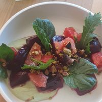 Ensalada de betabel con toronja y sandía at Parcela Restaurante in Tepoztlan