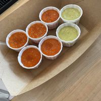 Muy and tomatillo sauces  at Tacotarian in San Diego