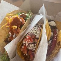 Aquí tenemos, mashed potato, soyrizo, & plantain y mole tacos. ¡Todos deliciosos!  at Tacotarian in San Diego