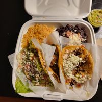 Taco platter and side of guacamole at Tacotarian in San Diego