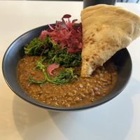 Dahl with kale, pickles & flatbread   at Helma in North London