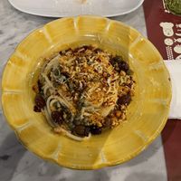 Spaghetti with capers, olives, lemon peel shavings and toasted bread crumbs.  at Al Dente Spaghetteria in Salerno