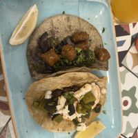 ‘Chorizo’ taco and bean taco  at Distrito Vegano - Pop Up in Madrid