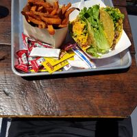 Sweet potato fries with stealth impossible tacos! at The Baylander in New York City