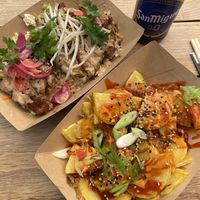 Chicken Run & veganized patatas bravas  at Smok Mok - Food Stall in Madrid