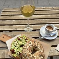 Super delicious avocado bagle.  at Cafe Artysana in Valencia