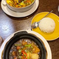 Spicy noodle soup and tofu clay pot with sticky rice   at Non Viet Vegan in Edinburgh