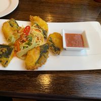 Ha Long cakes with noodle salad and peanut sauce. at Non Viet Vegan in Edinburgh