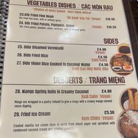 Menu page with desserts at Sen Viet Vegan in Edinburgh