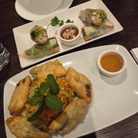 Fried 'fish' starter and summer rolls at Non Viet Vegan in Edinburgh