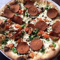 Meat-less pizza  at Roscoe's Pizzeria in Takoma Park
