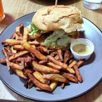 Vegan burger with fries at Toulouse Burger in Toulouse