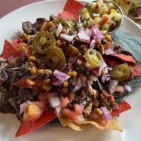 Vegan nachos with jackfruit   at Kingston Kitchen at the Village Inn in Mackinac Island