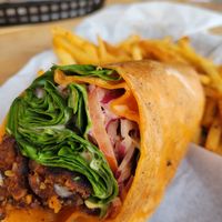 Vegan wrap. Served vegan. Excellent at Six Rivers Brewery in Mckinleyville