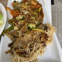 Combo stir fry veggies and noodles  at Caravanserai in San Sebastian