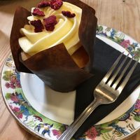 Lemon and raspberry muffin (vegan) at Art Cafe in Holt