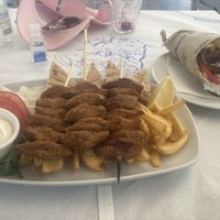 Meatless “plate” (right) and wrap (right)  at Piatsa Souvlaki Grill House Oia in Oia