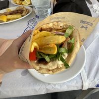 Vegan meatless gyros  at Piatsa Souvlaki Grill House Oia in Oia