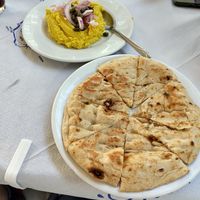 Fava beans and bread at Piatsa Souvlaki Grill House Oia in Oia