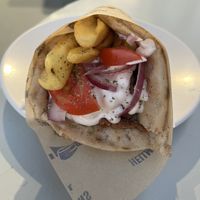 Mega meat gyros with vegan sauce  at Piatsa Souvlaki Grill House Oia in Oia