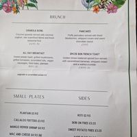 Menu (one side) at Yard V in West London