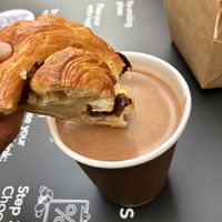 Hot chocolate with pain aux raisins  at Knoops - Covent Garden in London