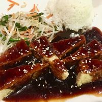 Sesame tofu served with white rice and sprouts/veggies at Zen Forrest in New Port Richey