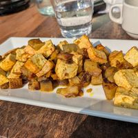 Tofu scramble, with peppers and onions at 3812 Bistro at Lakeside Resort in Watkins Glen