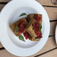 Chickpea paneer with chutney  at Jardin in Madison