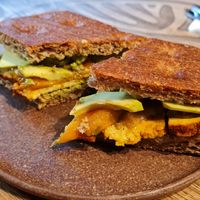 Smoked tofu sandwich at Tucano Coffee Costa Rica in Chisinau