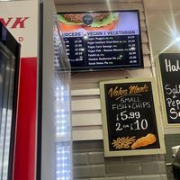 They also have vegan burgers (the menu is blocked in this picture) at Northfleet Fish Bar in Gravesend