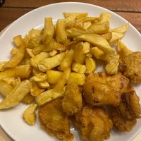 Chips and banana blossom at Northfleet Fish Bar in Gravesend