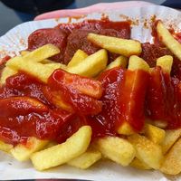 Vegan currywurst and fries  at Curry 36 - Hardenbergplatz in Berlin
