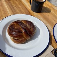 Cinnamon Bun & Coffeee  at Heyl Bakery in Plymouth