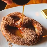 Cinnamon Sugar Pretzel - can be made vegan. Pictured with Dunkel Syrup (vegetarian) and butter. at Kansas City Bier Company in Kansas City