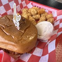 Chili burger onion aiolii  at Romeos Vegan Burgers in Greensboro