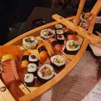Full on vegan sushi boat platter, outstanding at Moshimo in Brighton