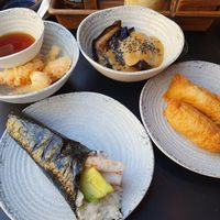 Prawn tempura, california temaki, inari pockets and aubergine dengaku at Moshimo in Brighton