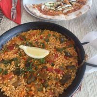 Vegan paella and pizza   at La Gondola in Lanzarote