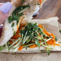 Vegetable Sesame Pancake Sandwich: Cilantro, Carrots & Cucumber. at Vanessa's Dumpling House in New York City