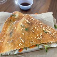 Vegetable Sesame Pancake Sandwich: Cilantro, Carrots & Cucumber. at Vanessa's Dumpling House in New York City