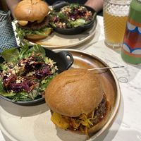 Surf and turf burger on the bottom, truffle burger on top.  at Bvrger in Montreal