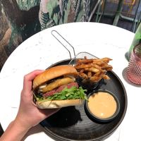 Truffle burger and fries at Bvrger in Montreal