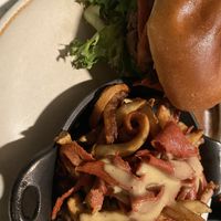 Burger with bacon and cheese fries   at Bvrger in Montreal