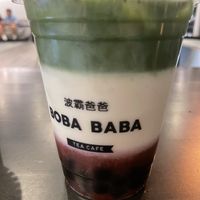 Strawberry matcha latte with oat milk and boba  at Boba Baba in Cary
