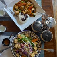 Cashew fried rice and Thai peanut salad with tofu instead of egg. at Ruan Thai in Savannah